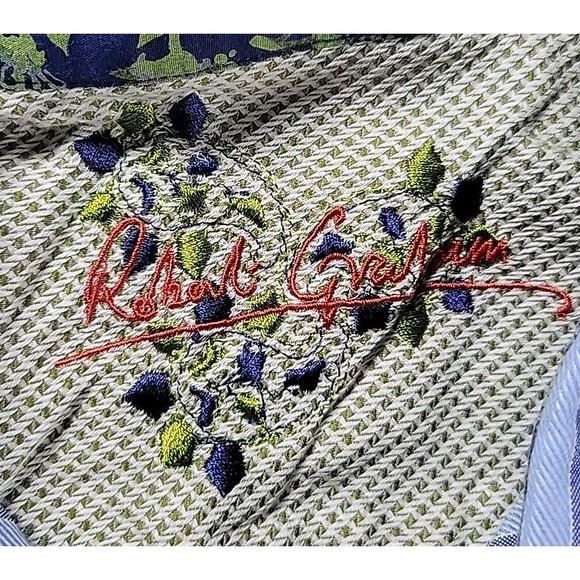 Robert Graham Shirt Mens 2XL Stripe Embroidered Floral Pattern Dress - Picture 2 of 11